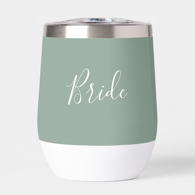 Personalized Bride Sage Green Simple Wedding Thermal Wine Tumbler (Front)