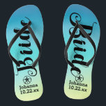 Personalized Bride Sand Dollar Beach Wedding Flip Flops<br><div class="desc">Walk in comfort on your wedding day with these personalized flip flops. These can be customized with a bride's name and wedding date. The background has pretty watercolors in shades of blue and a hint of green at the bottom. You can delete the background and choose another color by clicking...</div>