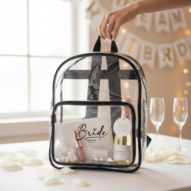 Personalized Bride Script Name Date Clear Backpack (Creator Uploaded)