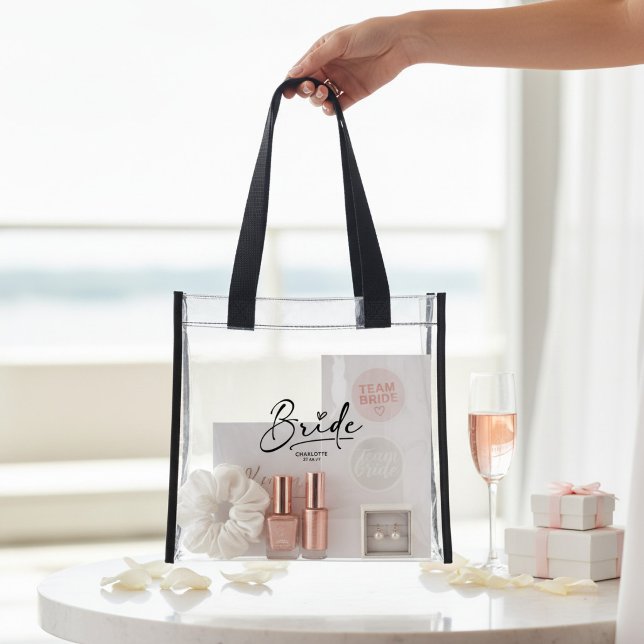 Personalized Bride Script Name Date Clear Tote Bag (Creator Uploaded)