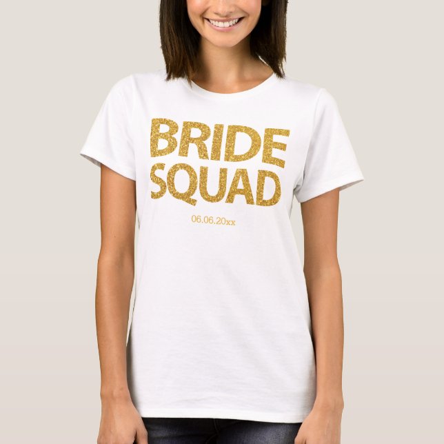 Personalized Bride Squad Golden Sequins T-Shirt (Front)