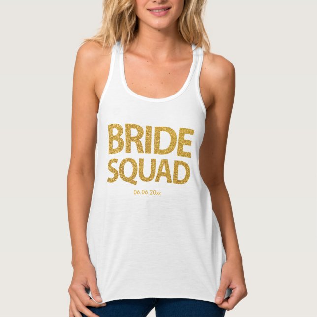 Personalized Bride Squad Golden Sequins Tank Top (Front)