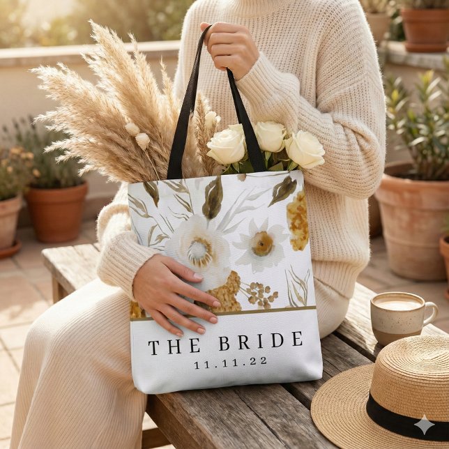 Personalized Bride Tote (This beautiful watercolor floral personalized bride tote bag would make a great bridal shower gift! )