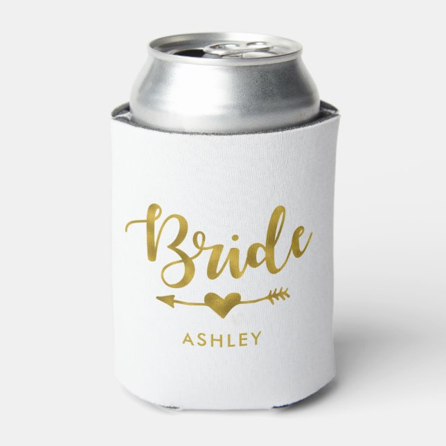 Personalized Bride Tribe Bachelorette Party Gold Can Cooler (Can Front)