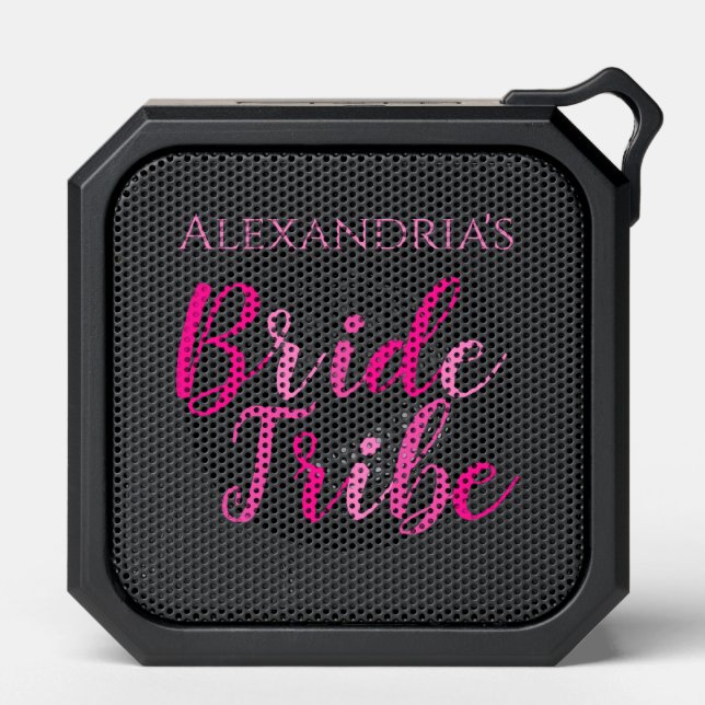 Personalized Bride Tribe Pink Bachelorette Party Bluetooth Speaker (Front)