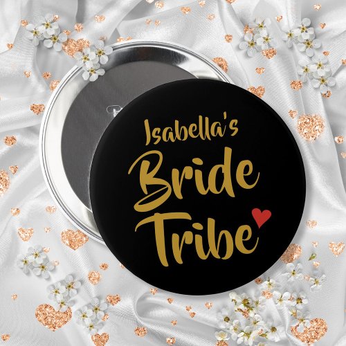 Personalized Bride Tribe Red Heart Button