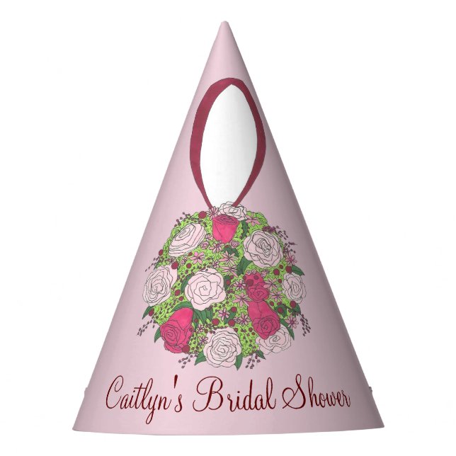 Personalized Bride Wedding Bouquet Bridal Shower Party Hat (Front)