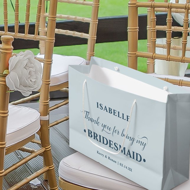 Personalized Bridesmaid Blue Thank You Large Gift Bag (Dusty Blue Wedding Thank You Gift Bag for Bridesmaid)