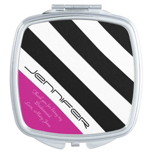 Personalized Bridesmaid Compact Mirror Hot Pink (Front)