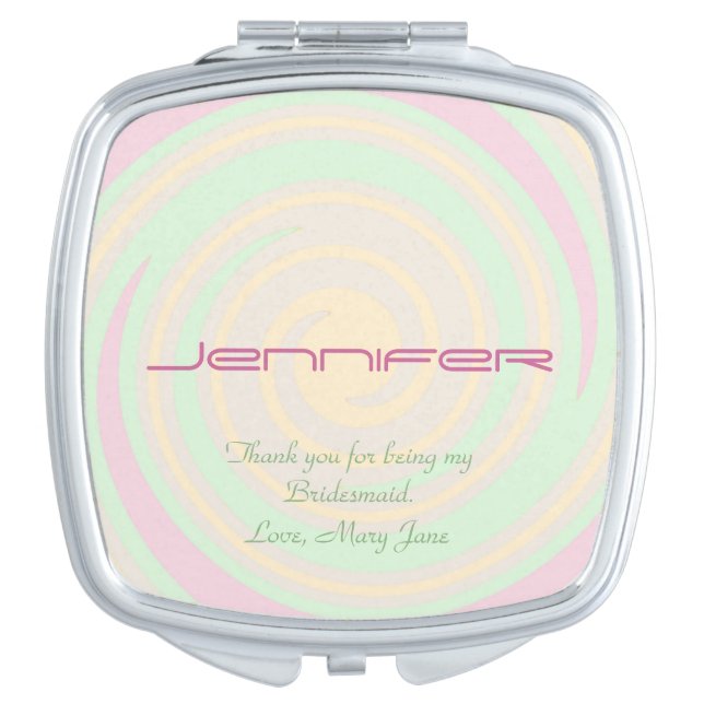 Personalized Bridesmaid Compact Mirror Pastel Spin (Front)