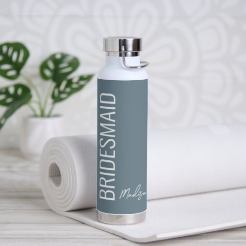 Personalized Bridesmaid Dusty Blue White Script Water Bottle