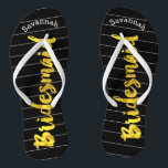Personalized Bridesmaid Faux Gold or Any Color Flip Flops<br><div class="desc">Faux Gold White and Black Stripes Pattern - Change to Any Color by clicking customize. Personalized with your name or whatever and title or your text here. You can change the color of the black ckgroundba! Match any event or make them your favorite color with gold combination! bridesmaids, bachelorette party,...</div>