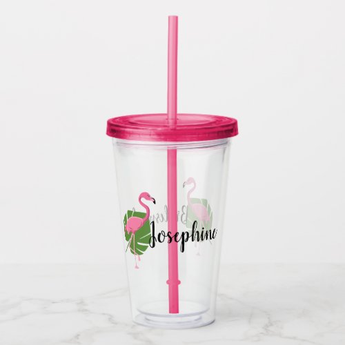 Personalized Bridesmaid flamingo Tropical Wedding Acrylic Tumbler