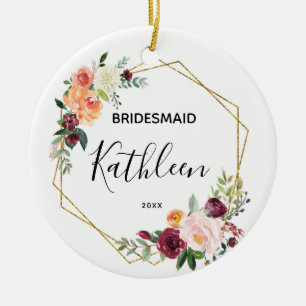 Personalized Bridesmaid Floral Gift Ceramic Ornament