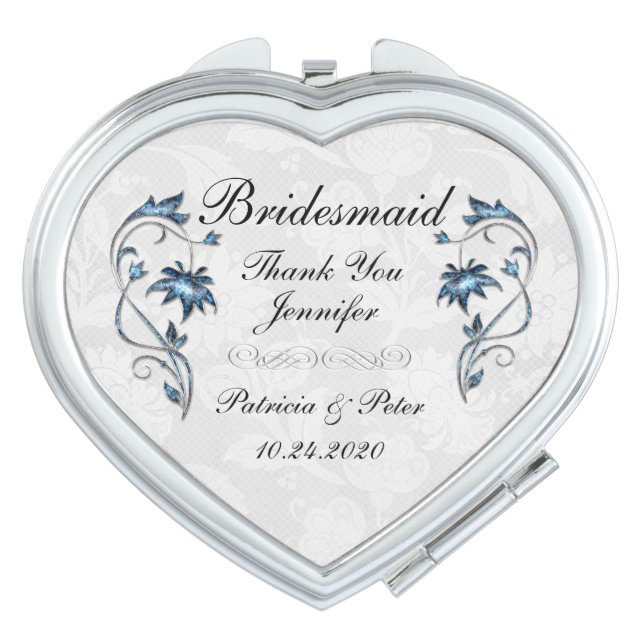 Personalized Bridesmaid Floral Makeup Mirror (Front)