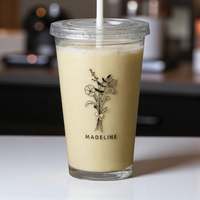 Personalized Bridesmaid Floral With Pink Bow Acrylic Tumbler (Creator Uploaded)