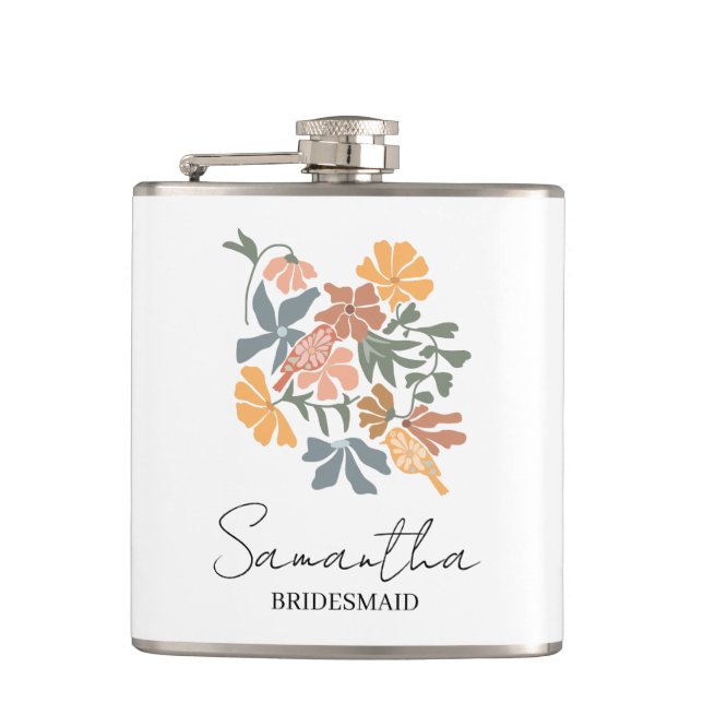 Personalized Bridesmaid Flower Boho Wedding Flask (Front)