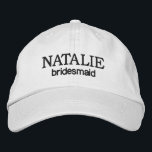 Personalized Bridesmaid Gift Bachelorette Party Embroidered Baseball Cap<br><div class="desc">Make a statement at your bachelorette party with our Personalized Bridesmaid Gift Bachelorette Party Embroidered Baseball Cap. These custom text embroidered baseball caps are the perfect accessory to add a touch of personalized flair to your celebration. The caps feature custom embroidery, allowing you to include your own text, monogram, or...</div>