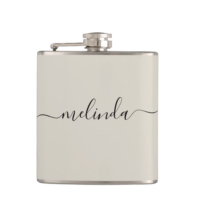 Personalized Bridesmaid Gift Beige Wedding Flask (Front)