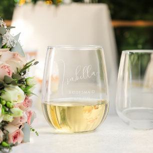 Personalized Bridesmaid Gift Etched Stemless Wine Glass