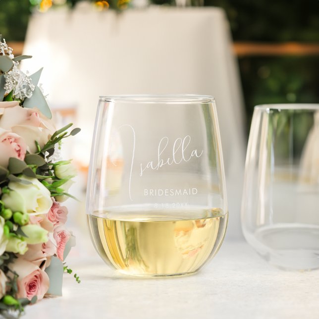 Personalized Bridesmaid Gift Etched Stemless Wine Glass (Creator Uploaded)