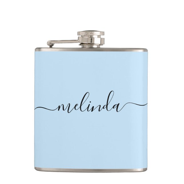 Personalized Bridesmaid Gift Pastel Blue Wedding Flask (Front)