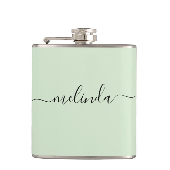 Personalized Bridesmaid Gift Pastel Green Wedding Flask (Front)