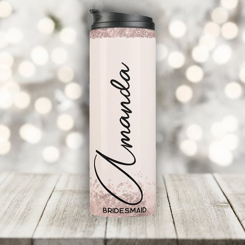 Personalized Bridesmaid Gift Rose Gold Bride Squad Thermal Tumbler