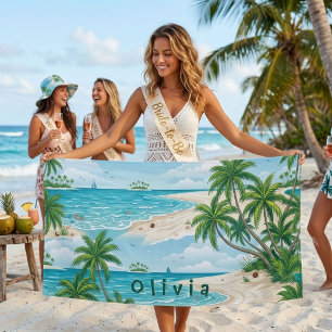 Personalized Bridesmaid Gift Tropical Ocean Beach Towel