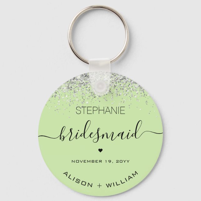 Personalized Bridesmaid Glitter confetti effect Keychain (Front)
