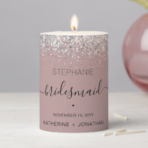 Personalized Bridesmaid Glitter confetti effect Pillar Candle