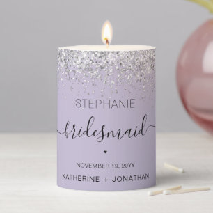 Personalized Bridesmaid Glitter confetti effect Pillar Candle
