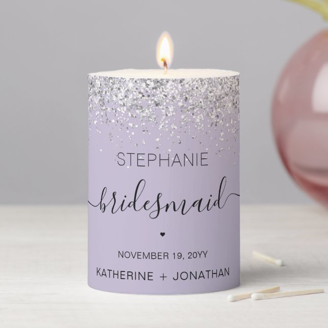 Personalized Bridesmaid Glitter confetti effect Pillar Candle (In Situ)
