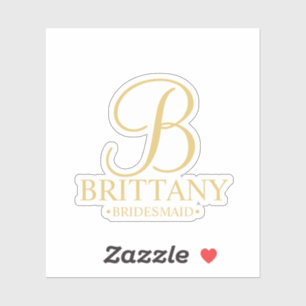 Personalized Bridesmaid Gold Monogram and Name Sticker