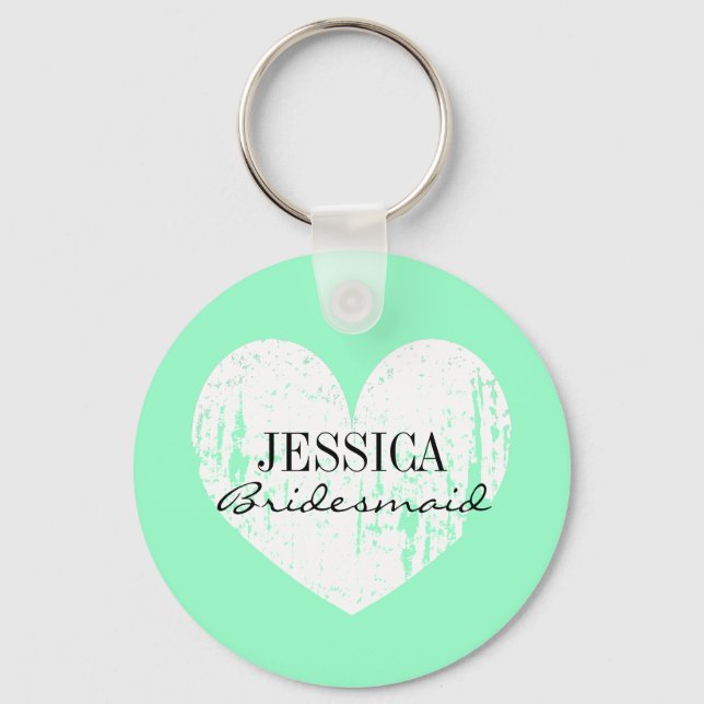 Personalized bridesmaid mint green heart keychain (Front)