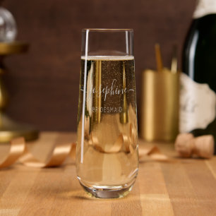 Personalized Bridesmaid Modern Script Typography Stemless Champagne Flute