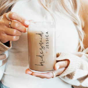 Personalized Bridesmaid Name Gift Modern Script Can Glass
