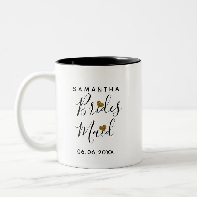 Personalized Bridesmaid Name Wedding Favor Two-Tone Coffee Mug (Left)