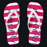 Personalized Bridesmaid Navy and Pink Flip Flops<br><div class="desc">Personalized Bridesmaid Navy Blue White and Pink Stripes Pattern - Change to Any Color by clicking customize. And say anything you want.  Make these one of a kind flip flops that have YOUR message on them.  Be the talk of the beach!</div>