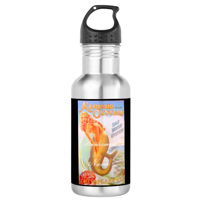 personalized bridesmaid oyster mermaid stainless steel water bottle (Front)