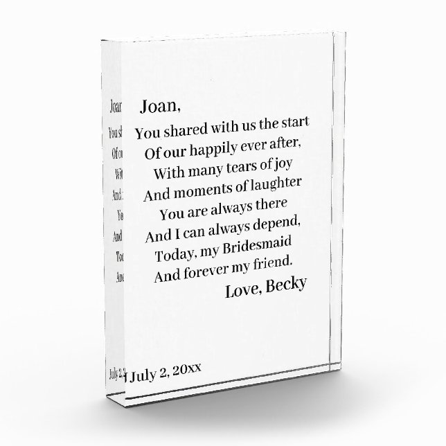 Personalized Bridesmaid  Photo Block (Left)