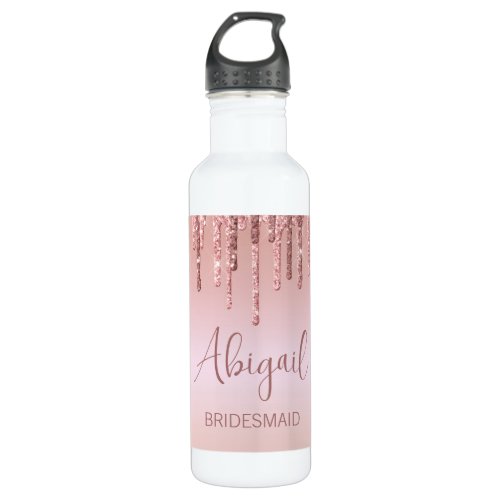 Personalized Bridesmaid Pink Glitter Drip  Stainless Steel Water Bottle