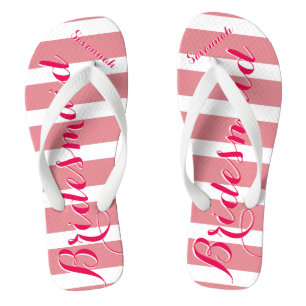 Personalized Bridesmaid Pink Or Any Color Stripes Flip Flops