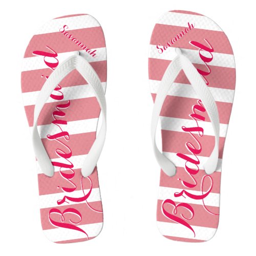 Personalized Bridesmaid Pink Or Any Color Stripes Flip Flops