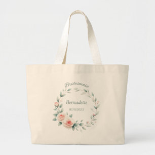 Personalized Bridesmaid Pink Rose Tote Bag