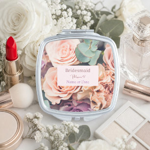 Personalized Bridesmaid Pink Roses Bible Verse Compact Mirror
