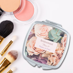 Personalized Bridesmaid Pink Roses Bible Verse Compact Mirror