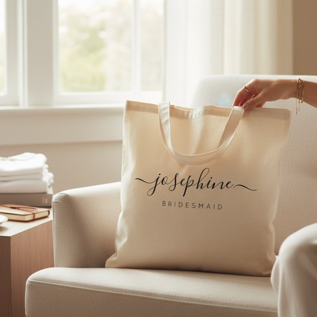 Personalized Bridesmaid Proposal Name Wedding Tote Bag (Simple, modern bridesmaid personalized tote bag.)