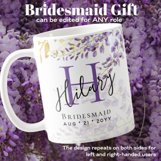 Personalized Bridesmaid Purple WISTERIA Monogram Coffee Mug (Creator Uploaded)