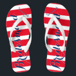 Personalized Bridesmaid Red White Blue Flip Flops<br><div class="desc">4th of July Independence Day Wedding Theme. Bridesmaid Seaside Tropical Coastal Shoreline Red White and Blue Stripes Pattern - Change to Any Color by clicking customize. And say anything you want. Make these one of a kind flip flops that have YOUR message on them. Be the talk of the beach!...</div>